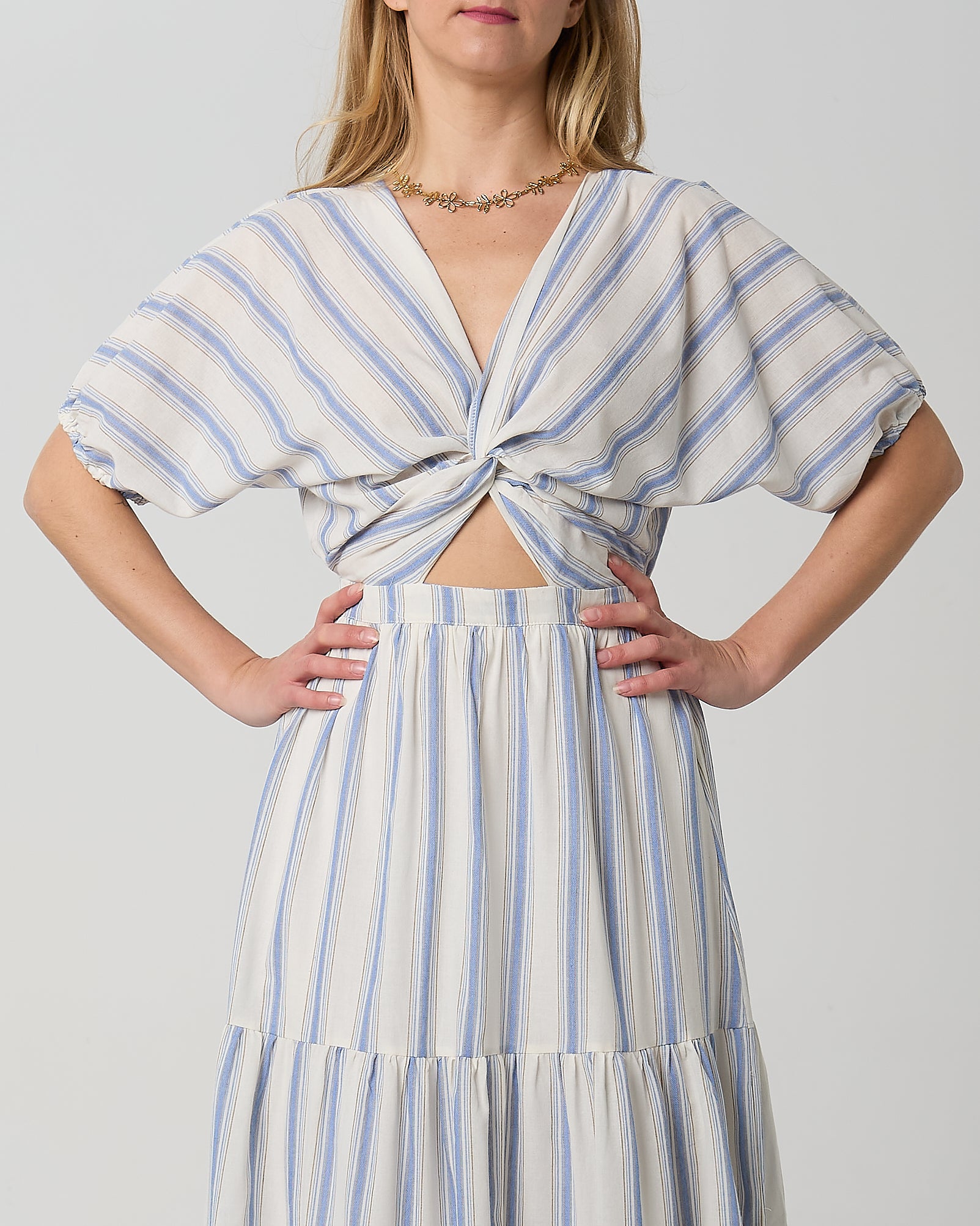 Abito DAPHNEA cod. 31935 100 cotone 99.90 PANNA RIGA AZZURRA KOACOUTURE 3