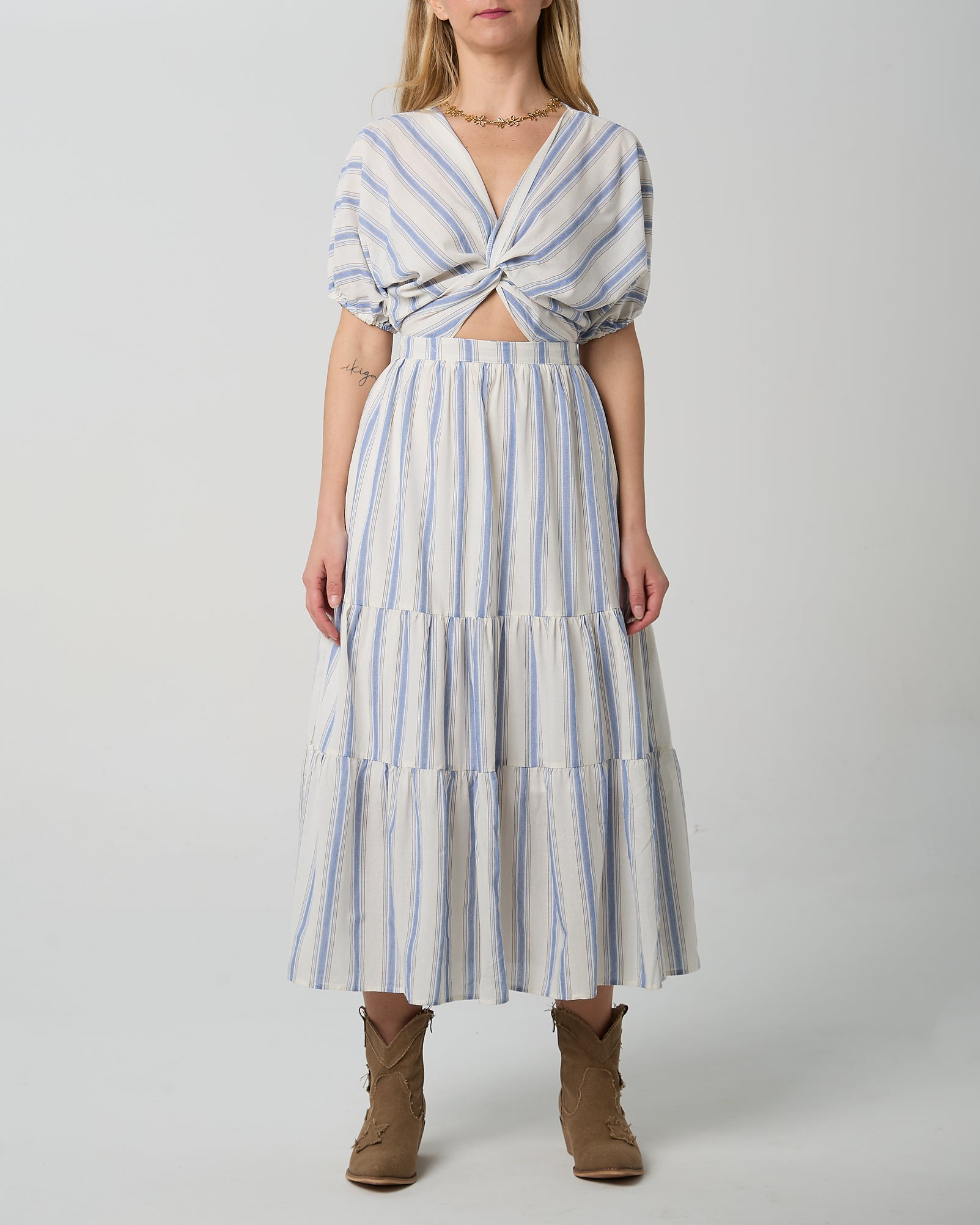 Abito DAPHNEA cod. 31935 100 cotone 99.90 PANNA RIGA AZZURRA KOACOUTURE 4
