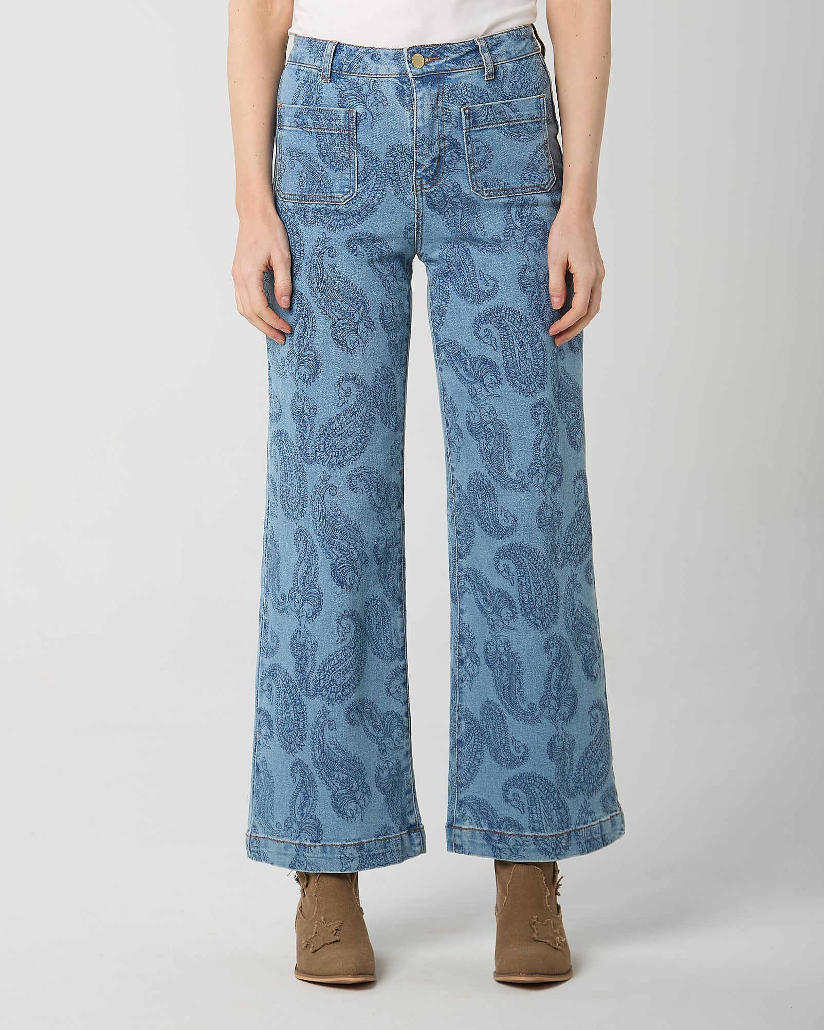 Jeans Disegno Cashmere Con Tasche A Toppe